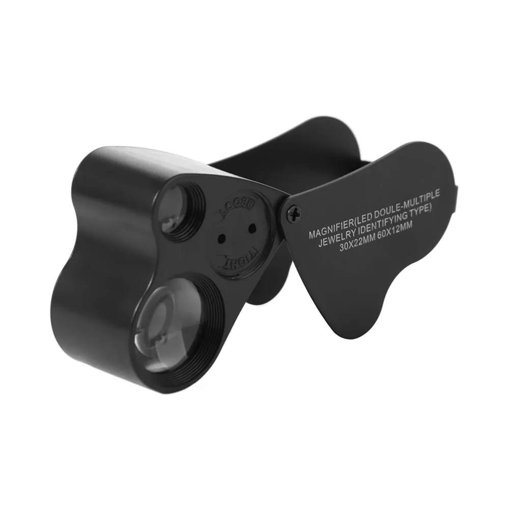 with Bright LED Light 30X 60X Illuminated Loupe Adjustable Lighting Flexible Foldable Jewelry Magnifier Hands Free Dual Lens