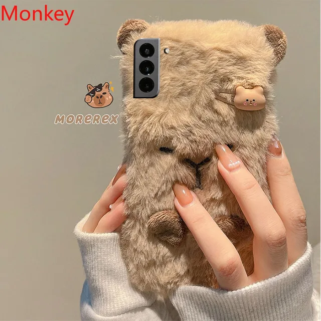 Ins Korean Cute 3D Capybara Soft Case For Samsung A51 A71 A21S A04S A14 A34 A54 A03 A13 A23 A33 A53 A73 Note 9 8 Furry Fur Cover 3