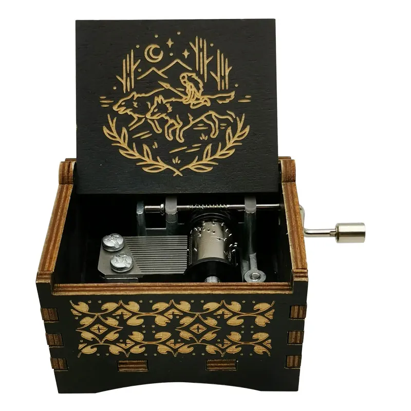 Princess Wooden Music Box Mononoke Laser Engraving Clockwork Type /Hand-operated Type Home Decoration Gift