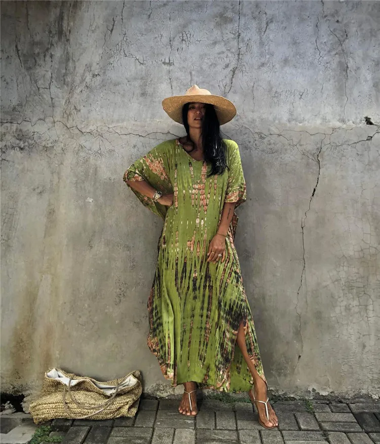 Fashion Casual Striped Print Long Dresses Women Bohemian V-neck Bat Sleeve Loose Slit Beach Dress Summer New Beachwear Vestidos 168 Fashion Casual Striped Print Long Dresses Women Bohemian V-neck Bat Sleeve Loose Slit Beach Dress Summer New Beachwear Vestidos