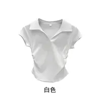 Coton été Sexy femmes t-shirt maigre mince basique solide haut court à manches courtes Polo t-shirt haut décontracté t-shirt pour les femmes 5