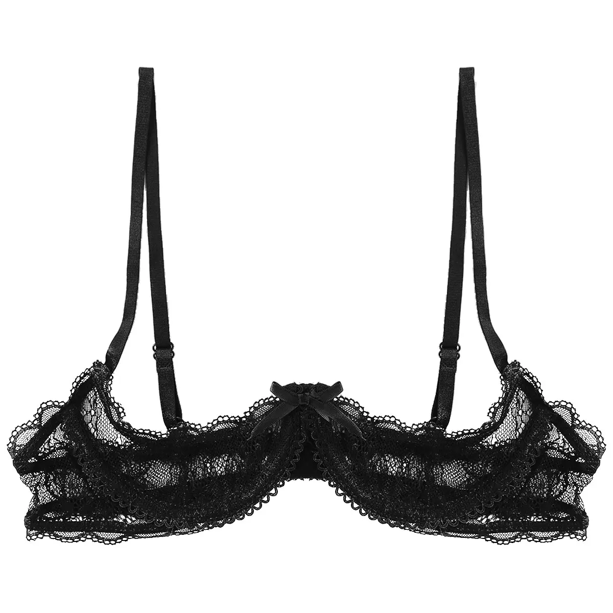 Women Sexy Open Cups Exposed Nipple Bra See-through Lace Lingerie Tops Adjustable Straps Underwire Brassiere Underwear Nightwear