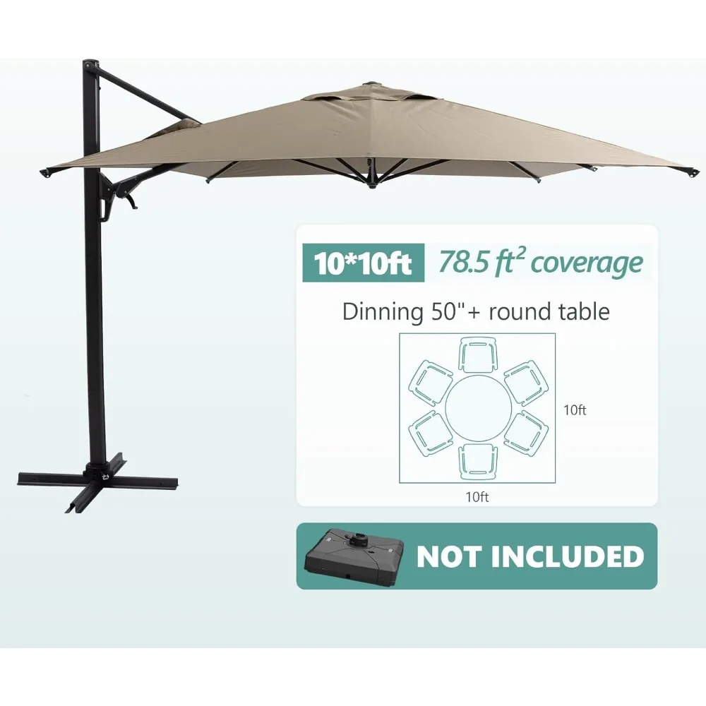 10FT Square Cantilever Patio Umbrella with Tilt Adjustment and 360-Degree Rotation, Offset Hanging Umbrella for Backyard 5