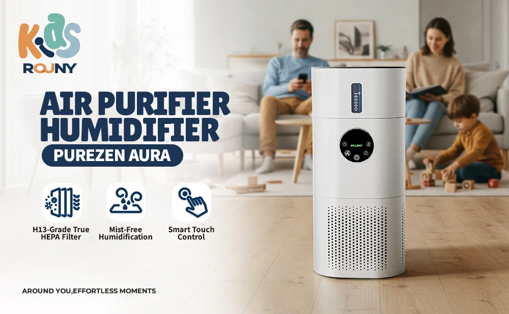 Masa üzerinde beyaz 2’si 1 arada hava temizleyici ve nemlendirici