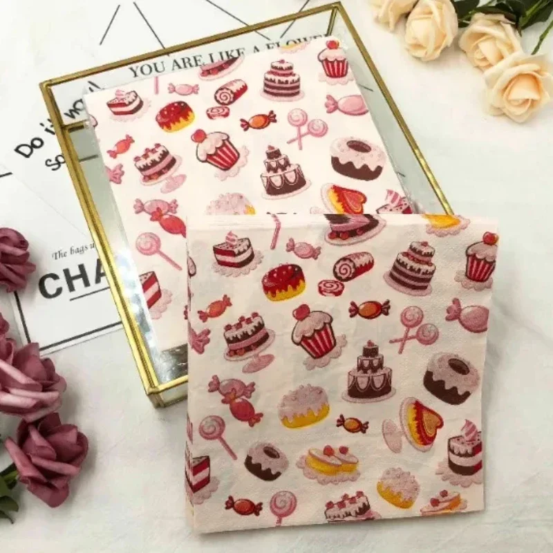 Birthday Cake Colorful Printed Square Paper Napkin Cafe Baking Paper Napkin Party Placemat Decoration 2Ply 33cm 20pcs paper napkins disposable paper placemats