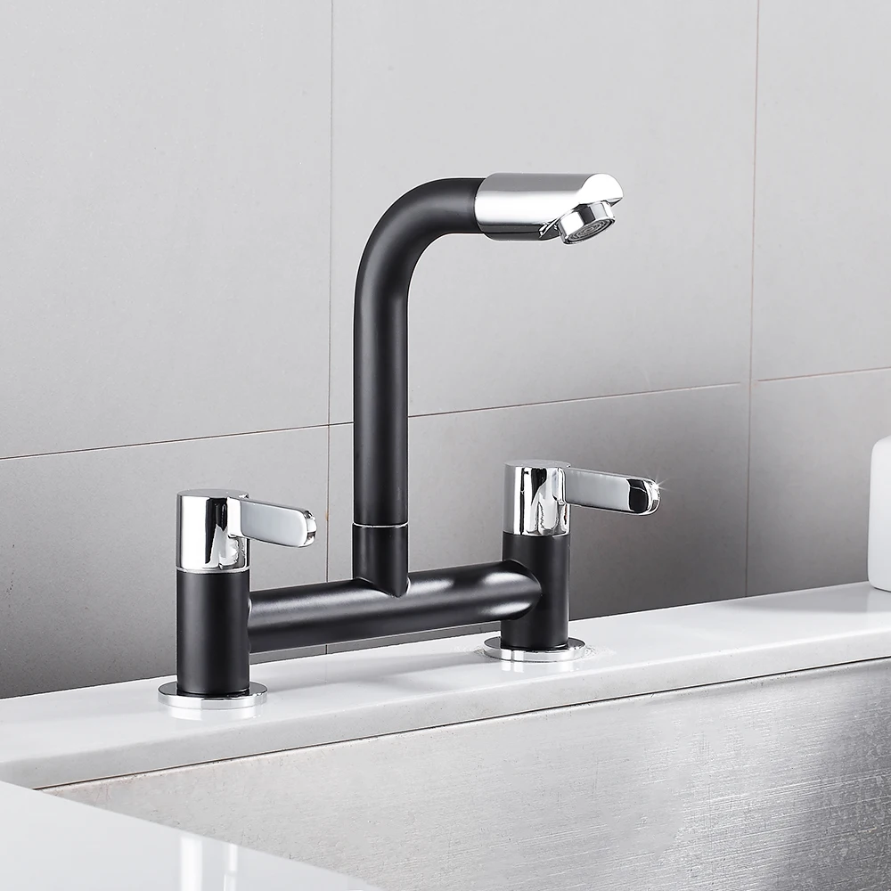 Brass Luxury Kitchen Tap Dual Handle Hot Cold Water Mixer