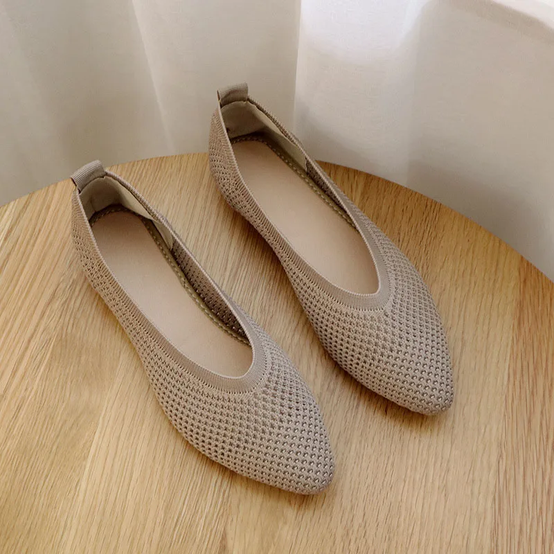 2022 Spring/autumn Knit Stretch Flats Women Pointed/square Toe Dress