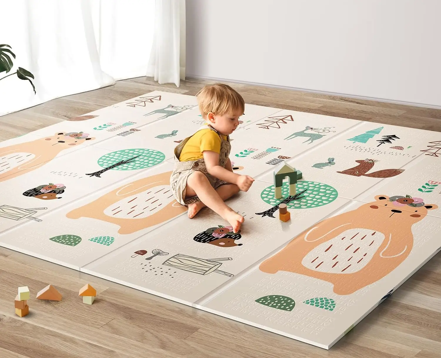 79*71 inch Foldable Baby Crawling Mat Waterproof Padded Play Mat Extra Large Foam Baby Play Mats for Indoor & Outdoor Use