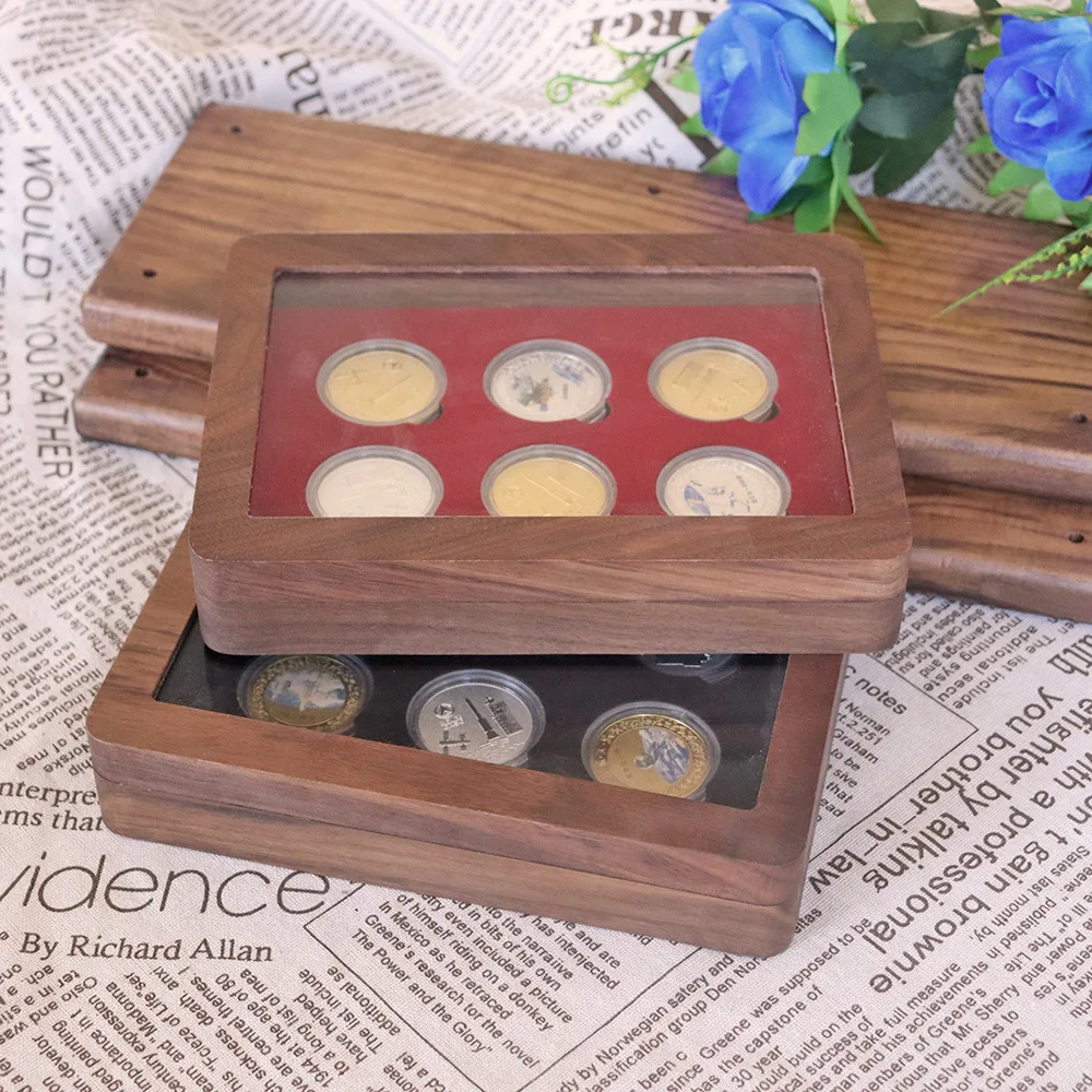Black Walnut Wood Commemorative Coin Storage Box Gift Packaging Wooden Collection Box