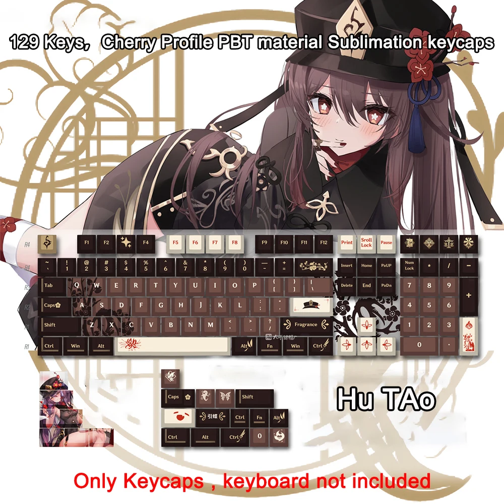 Genshin-darbe-tema-anahtar-kap-HuTao-Pbt-malzeme-Keycaps-mekanik-klavye ...