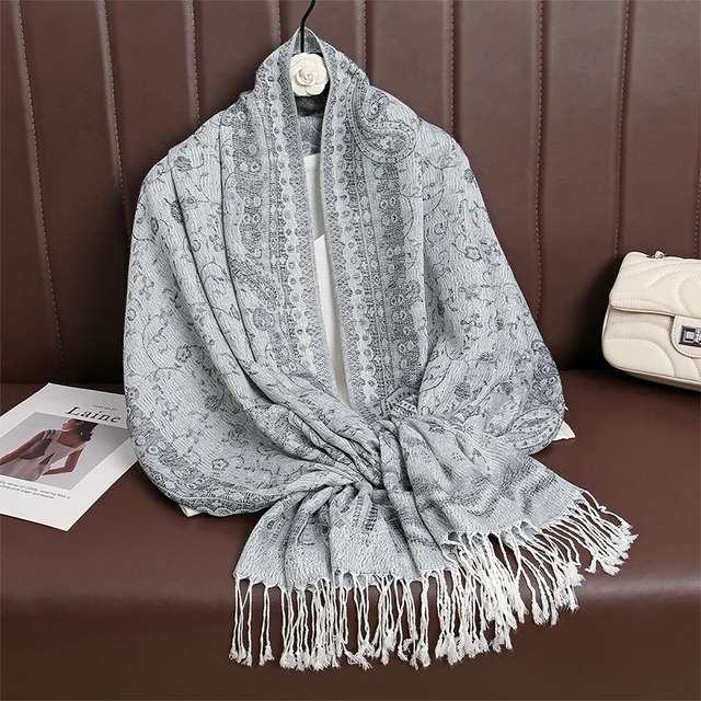 AUZURE Cashmere Feel Pashmina Scarf – Soft Silky Lightweight Wrap, 77" X 28", Reversible Paisley For Travel & Evening Wear