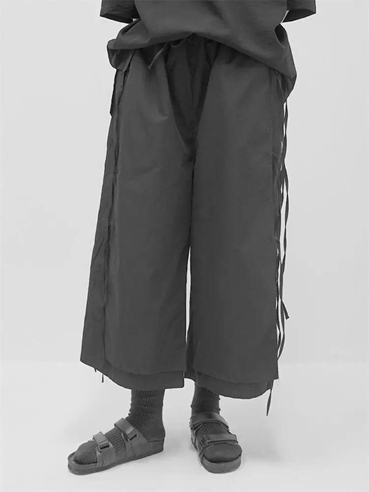 

Брюки мужские с широкими штанинами, Модные свободные штаны с индивидуальным дизайном, на шнуровке, для весны и осени, 9 минут