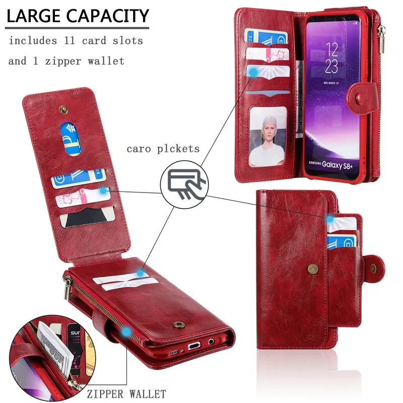 Magnetic Leather Phone Case For Samsung Galaxy S22 Ultra S21 Plus S20 FE S10 S9 S8 Note 20 10 9 8 Zipper Wallet Multi Card Cover