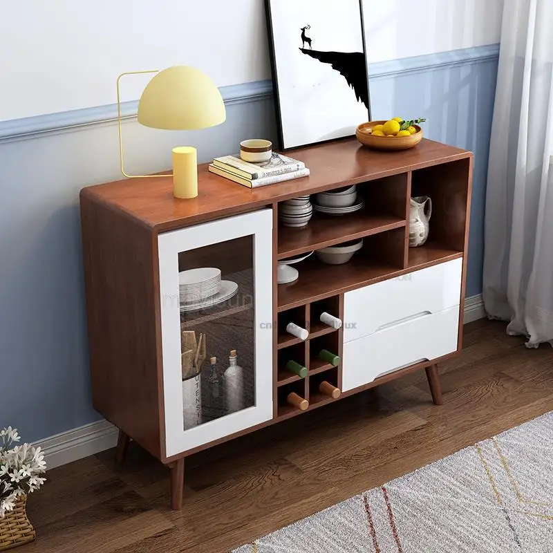 Italian Simple And Modern Wooden Tea Cabinet Classical Living Room Storage Cabinet With Glass Door Minimalist Kitchen Furniture