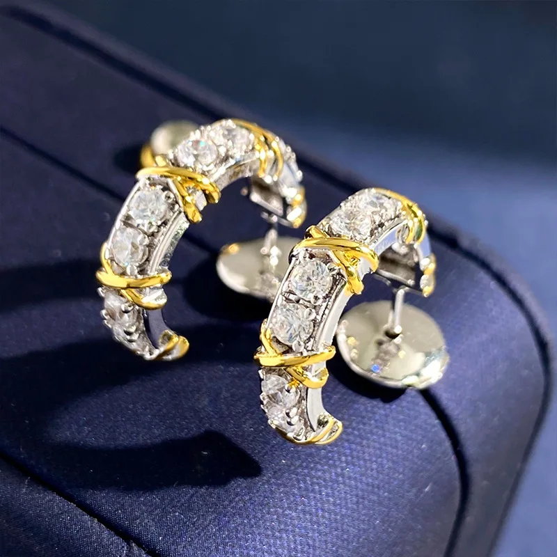

Luxury Full Diamond C Logo Earrings Double Color X Stud