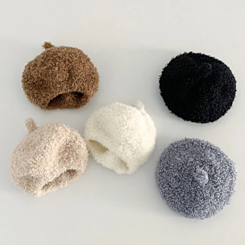 

New Soft Warm Velvet Beret Hat Mink Velvet Beret For Women Fox Fur Pompom Hat Outdoor Warm Knitted Hat Retro Bud Fluffy Hat