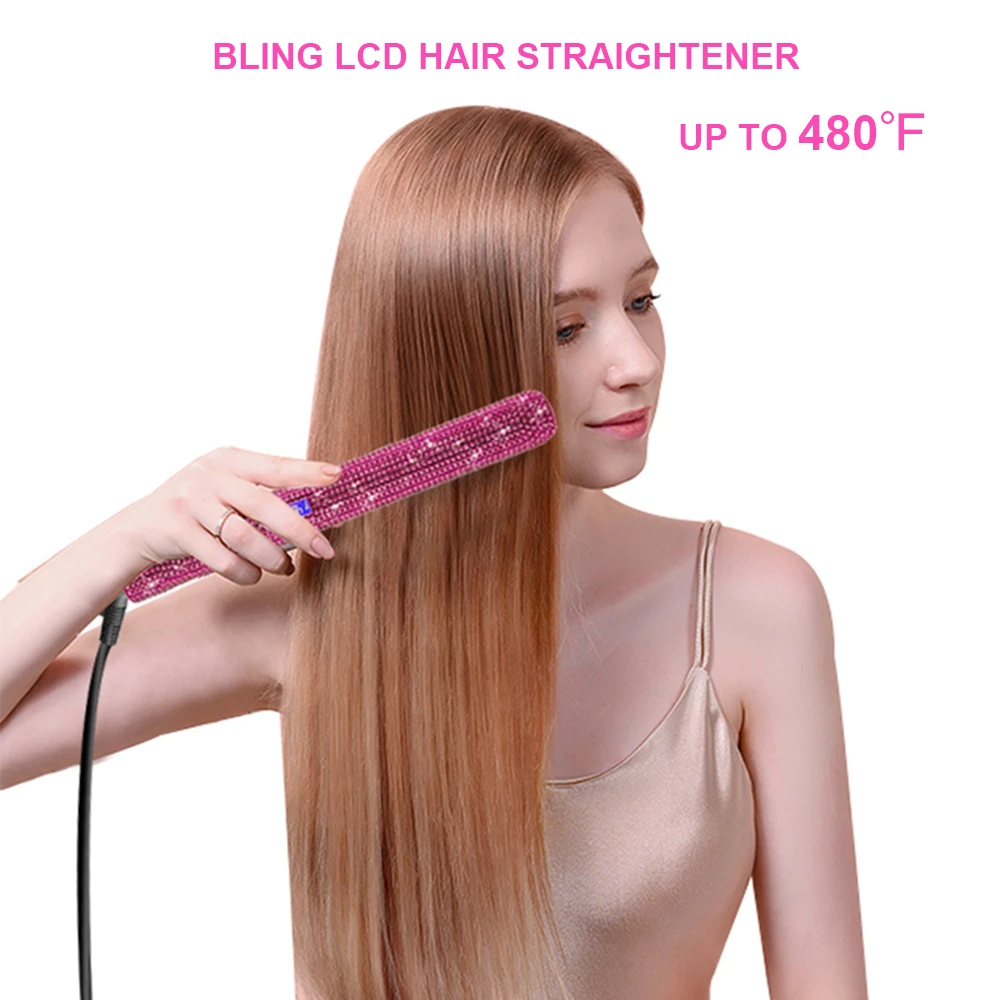 Bling Hair Straightener Titanium Plate Flat Iron Hot Heating Iron