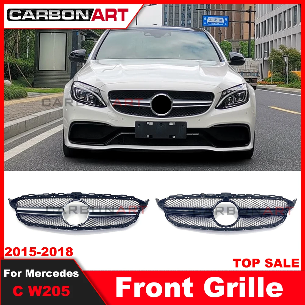 

2015-2018 Front Bumper Mesh W205 C63 Style front Grill for mercede C205 Gt Grille W205 C200 C300 C180 Without Camera Hole 2015+