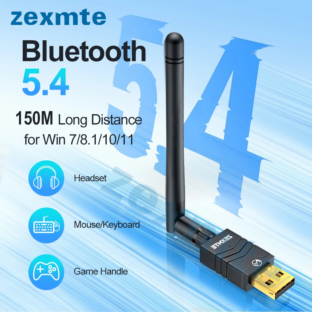 Zexmte 블루투스 5.4 5.3 5.1 어댑터, USB 블루투스 동글, 마우스 키보드 오디오 리시버 송신기, 윈도우 11, 10/8 용, 180M