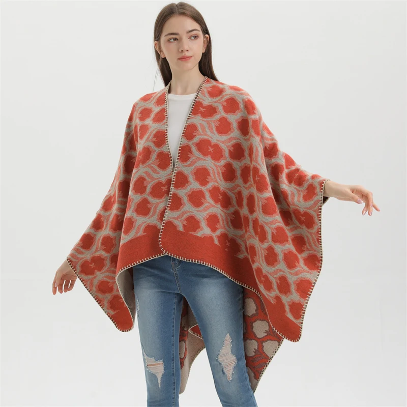 

2023 Fashion Winter Warm Plaid Ponchos And Capes For Women Oversized Shawls and Wraps Cashmere Pashmina Female Bufanda Mujer