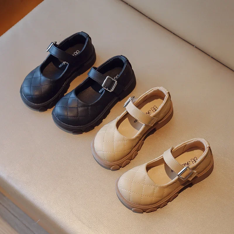 Girls Princess Leather Shoes Solid Color Kids Mary Jane Shoes Fashion School Thick Bottom Children Causal Shoes Black Versatile 3
