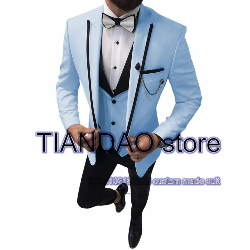 3 Piece Wedding Groom Tuxedo Men Suit Point Lapel Formal Party Blazer Pants Vest Evening Jacket Set costume homme