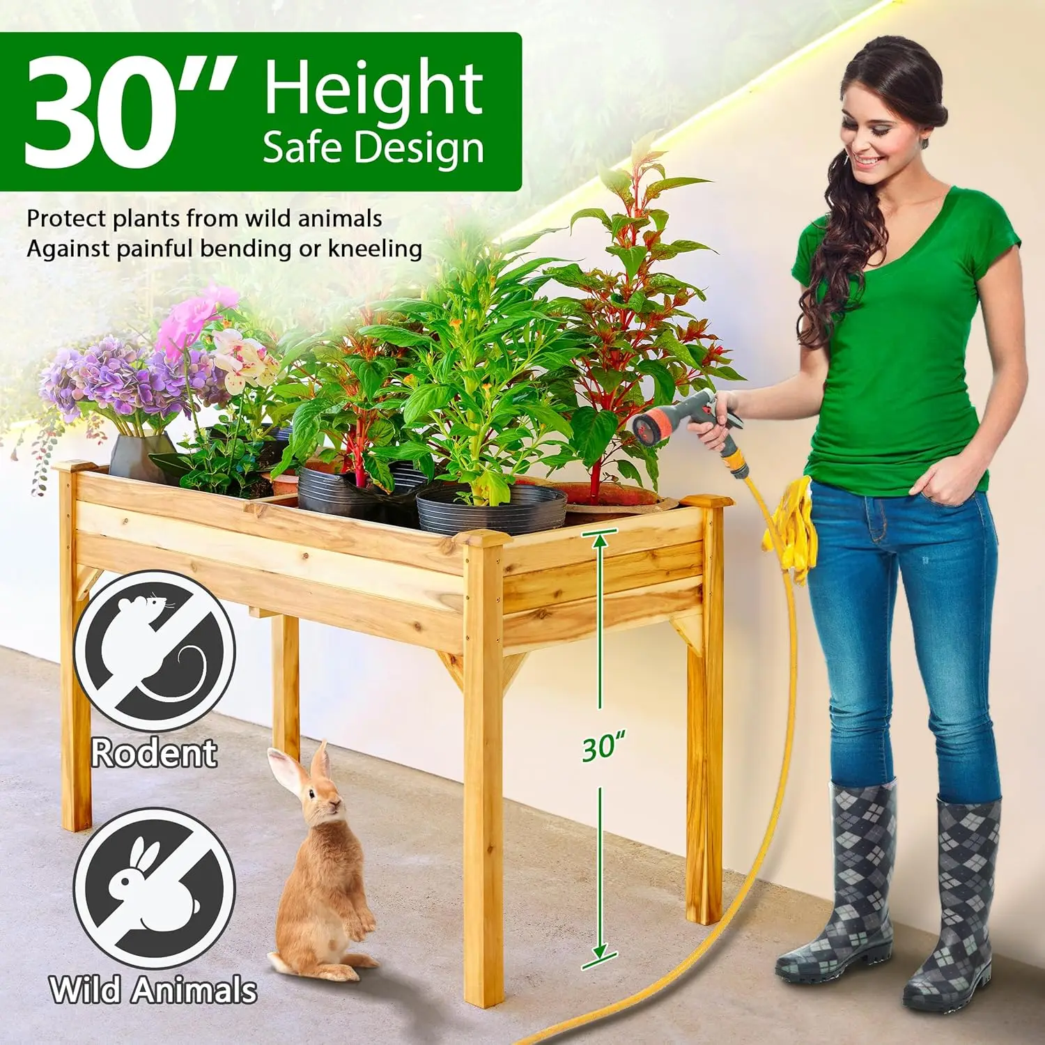 Acacia Wood Raised Garden Bed with Legs (48"x24"x30") 5