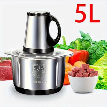 Electric Meat Mincer Grinder Stainless Steel Chopper 5L Food Processor Garlic Mud Maker Blender Large Capacity Kitchen Utensils