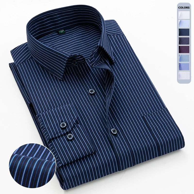 Men's Classic Blue Striped Long Sleeve Casual Shirt