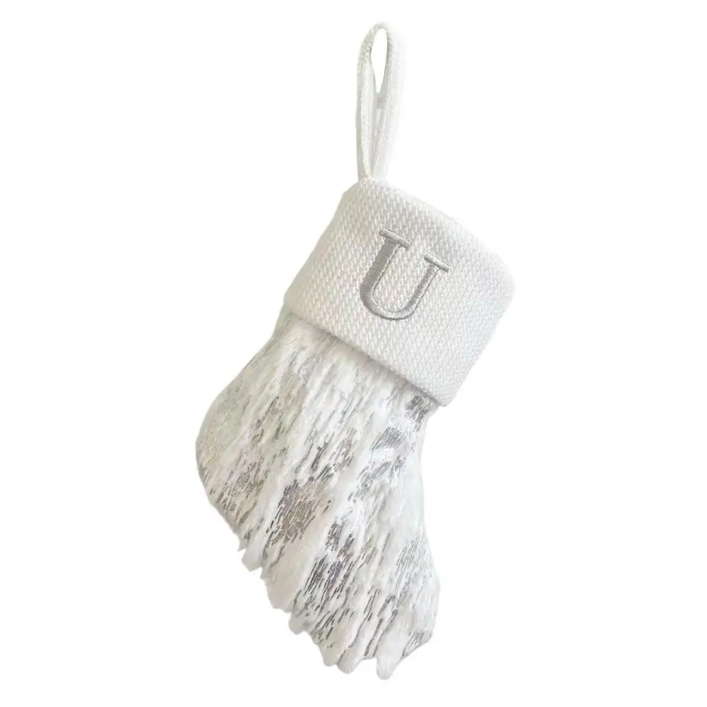 thumbnail image 1 of Calcetines navideños blancos 2024 con letras bordadas, medias de punto, reutilizables, para colgar en el árbol de Navidad, bolsa de regalo, colgante de media, decoración del hogar, 1 of 5