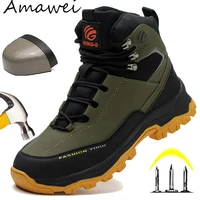 Rotary Buckle Men Work Boots Safety Steel Toe Safety Shoes Indestructible Shoes Anti-smash Puncture-Proof Work Shoes 38-47