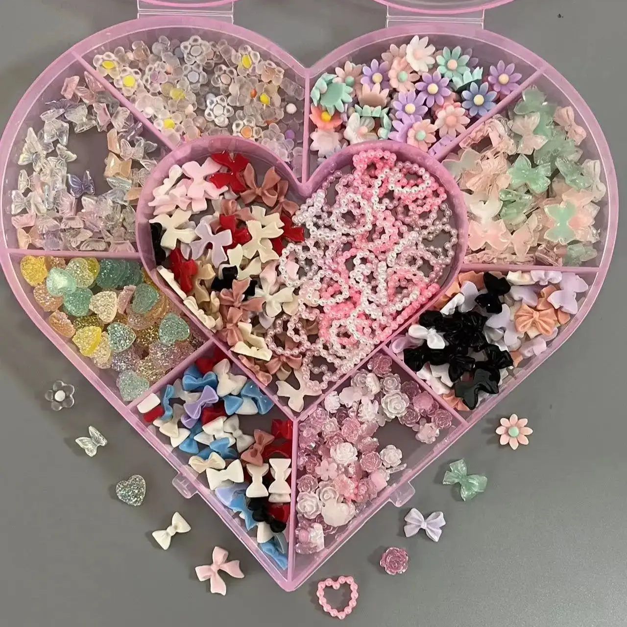 Pink Heart Boxed 500pcs Mixed Pearl Love Bow Star Butterfly French Ballet Princess Ballerina Nail Art Charms Decoration Gem Set 4