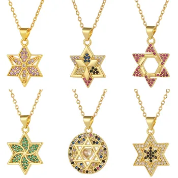 Star Of David Pendant Necklace Zirconia Crystal Gold-plated Brass