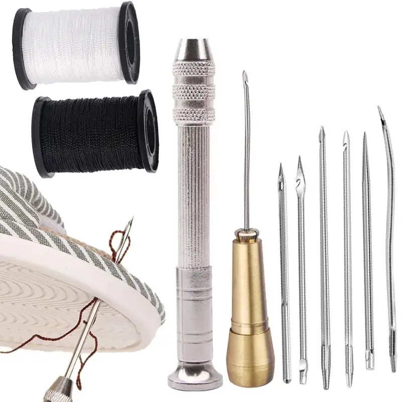 Leather Sewing Kit Awl Set Replaceable Multifunctional Shoes Repair Tool Punch Stitching Needles