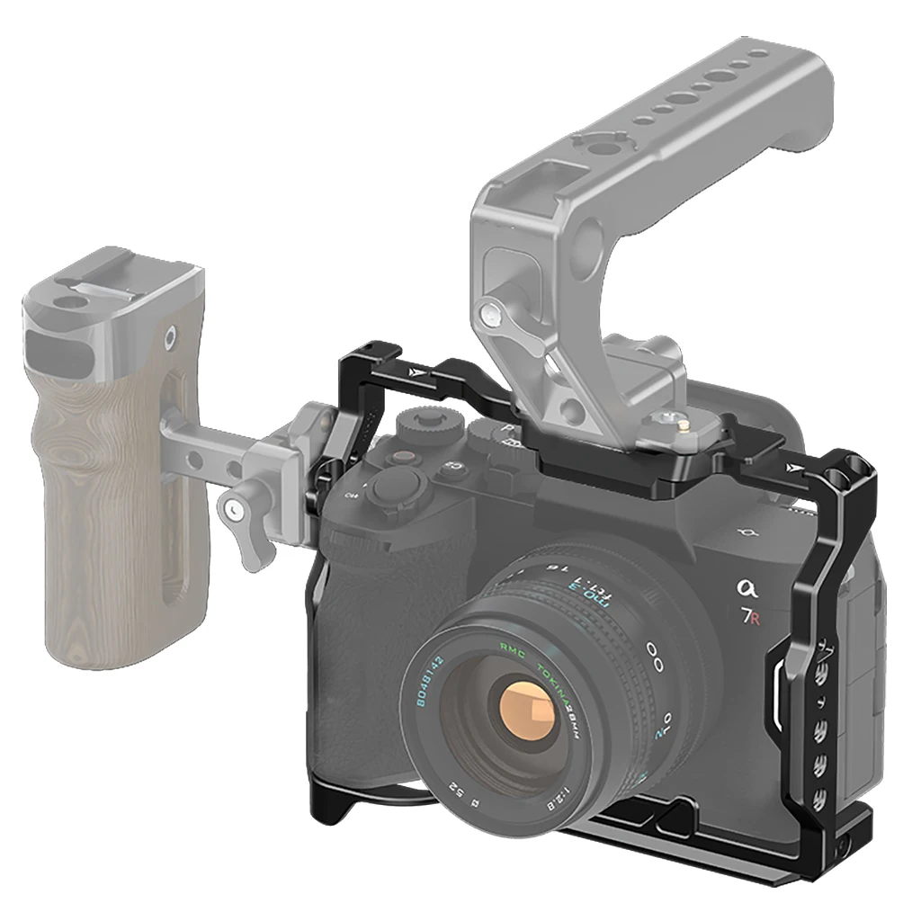 Metall-Kamerakäfig für Sony A7M5 A7M4 A7R5 DSLR-Kamera, Schutzrahmen mit Cold-Shoe-Halterung für Arca Swiss Stativ-Kugelkopf – Detail 5