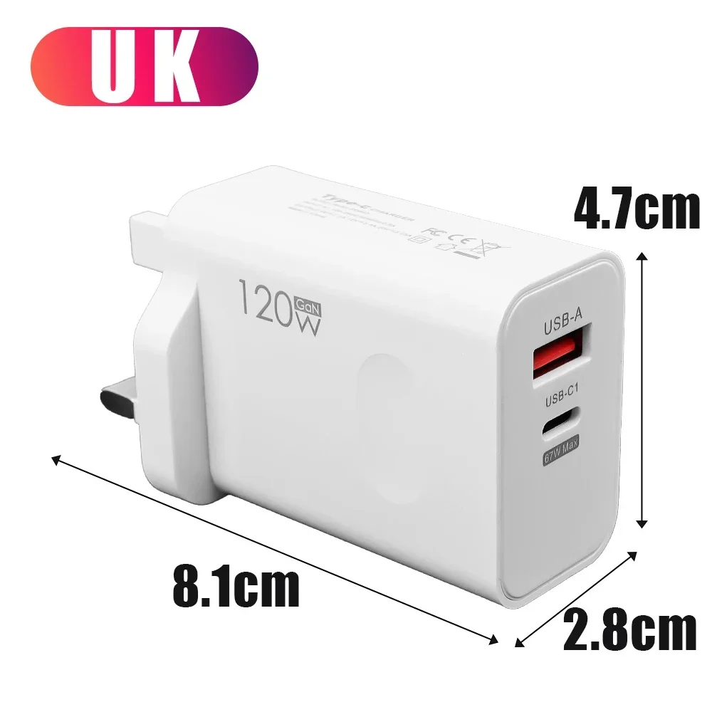 ตัวเลือกสินค้า อะแดปเตอร์ชาร์จเร็ว 120W พร้อมสาย USB Type C PD รองรับการชาร์จเร็ว สำหรับ iPhone 17 16 15 Pro Xiaomi Samsung Oneplus Huawei