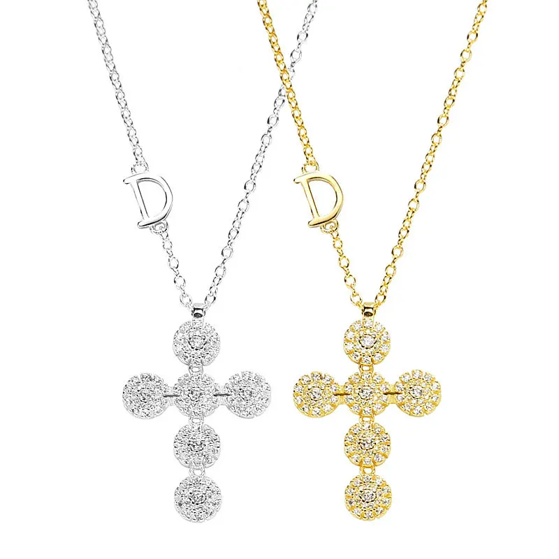 925 Sterling Silver Bone Cross Pendant Necklace Flower Fashion Jewelry Women's D-Shaped Chain