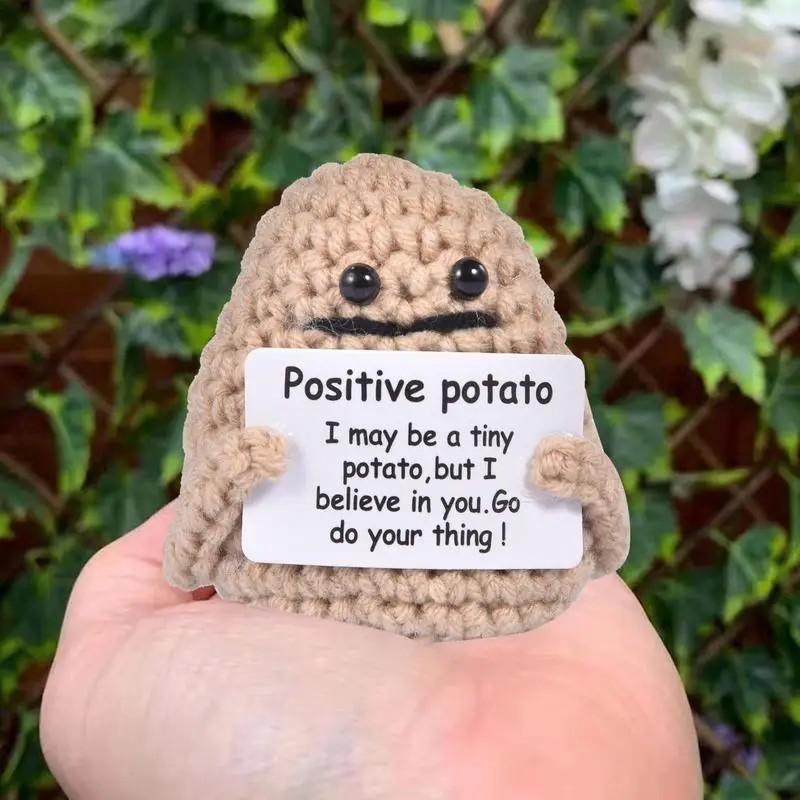 New Handmade Positive Potato Cute Wool Knitting Doll with Card