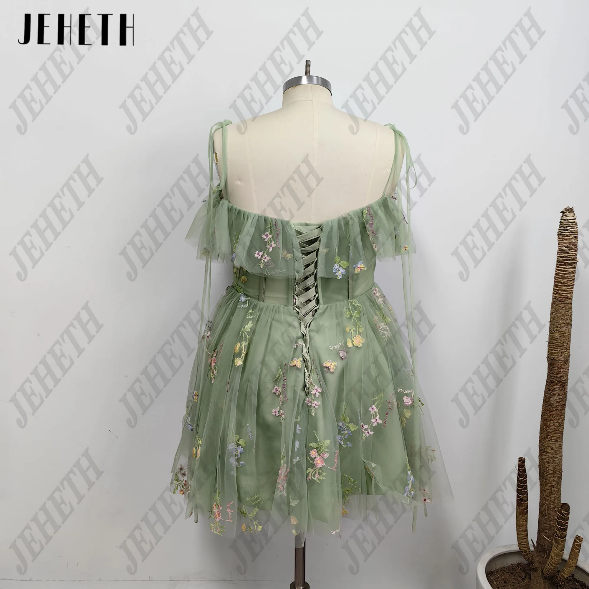 JEHETH Short Prom Dresses Green Homecoming Vintage Party Ruffle Embroidery  Mini Evening Gown Off Shoulder Vestidos De Graduacin - AliExpress 320