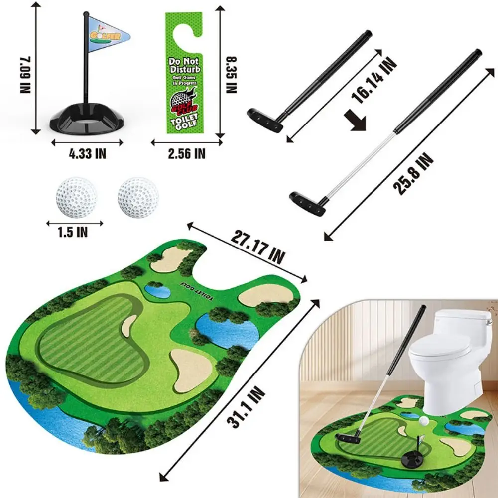Mini Toilet Golf Game Creative Funny Golf Sport Set Green Felt Portable Golf Club Practice Ball For Restroom/Bathroom