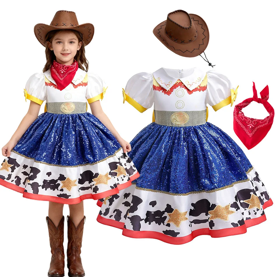 Robe Disney Jessie Toy Story pour filles, Costume de Cosplay de Cowgirl jaune bleu, tenue de fête fantaisie pour enfants, cadeau d'halloween et de noël 1 Robe Disney Jessie Toy Story pour filles, Costume de Cosplay de Cowgirl jaune bleu, tenue de fête fantaisie pour enfants, cadeau d'halloween et de noël 1