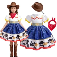 Robe Disney Jessie Toy Story pour filles, Costume de Cosplay de Cowgirl jaune bleu, tenue de fête fantaisie pour enfants, cadeau d'halloween et de noël 1
