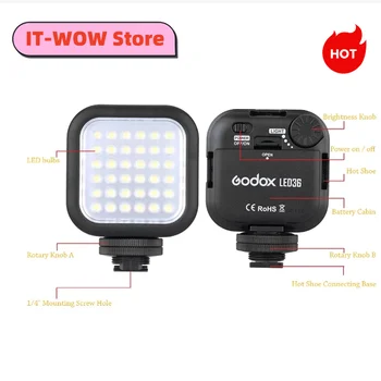Godox LED 비디오 조명, DSLR 카메라 캠코더 미니 DVR, 36 LED 조명