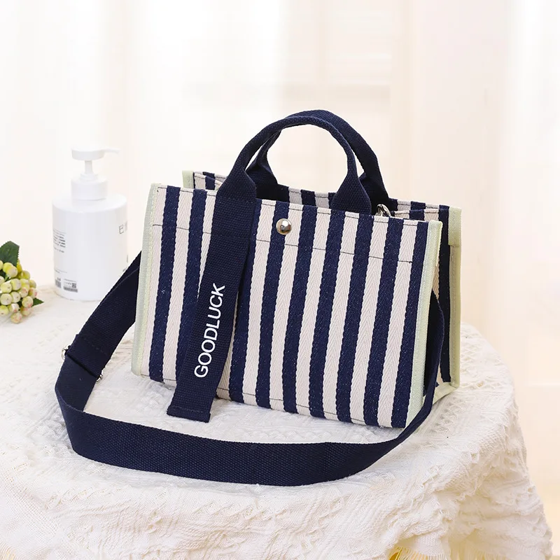 New Sle Casual Canvas Tote Bag Waterproof Commuter Crossbody Bag Faionable Striped Large Capaci Handbag for Youth