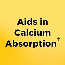 yellow background with black text reading, aids in calcium absorption