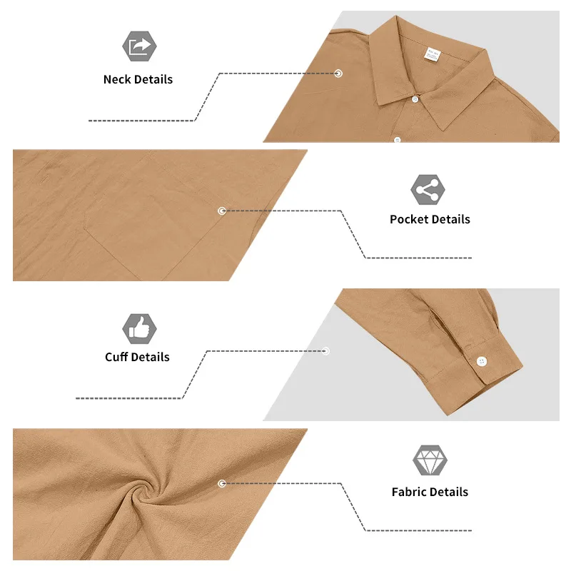 Men's Autumn Loose Trend Linen Solid Color Simple Lapel Long-Sleeved Shirt Beach Trousers Set