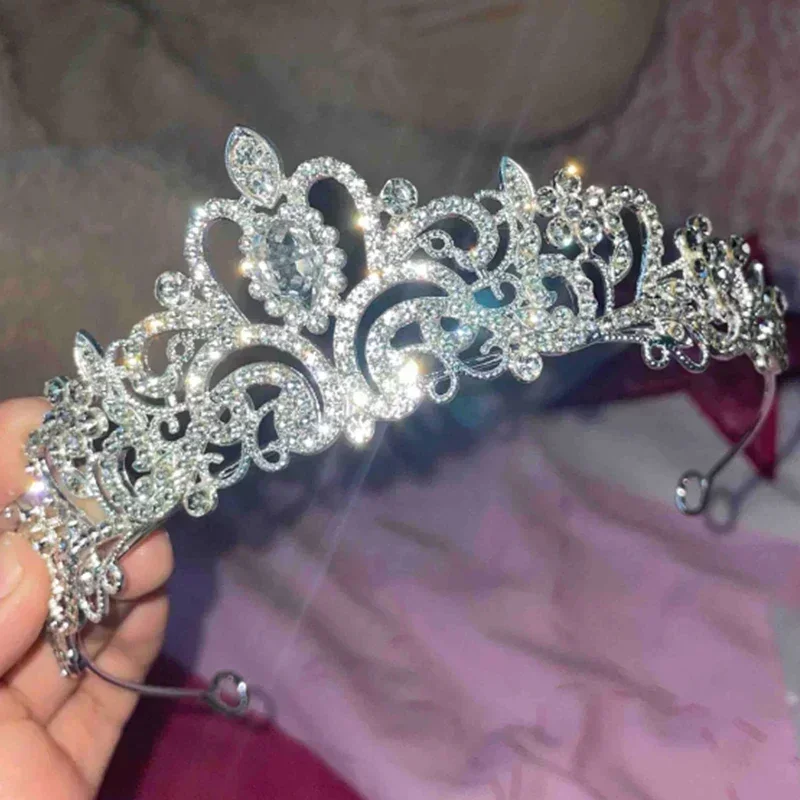 Romantic Princess Crown for Girls Handmade Rhinestone Tiara Pearl Headband For Birthday Wedding Party Accessories Jewelry Gifts hair accessory,jewelry accessories,hair headdress,bridal headwear,hair band crown