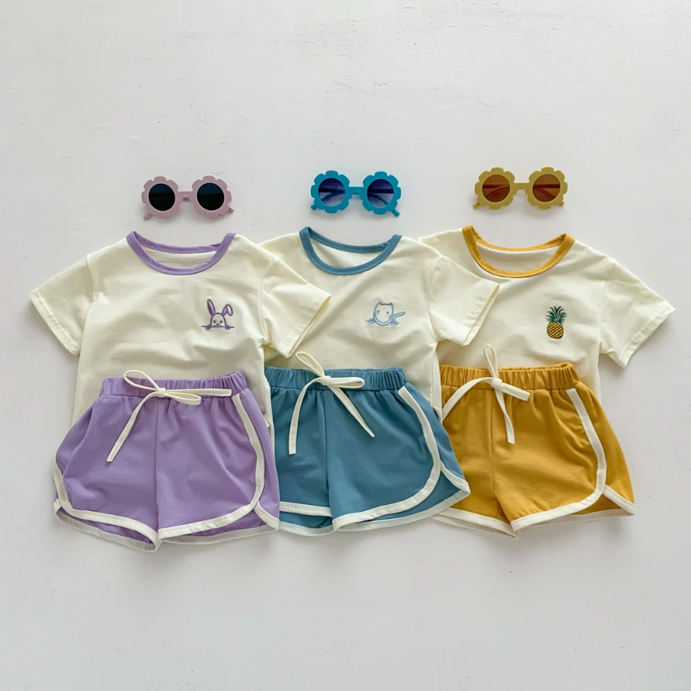 Summer Casual Baby Girl Tracksuits Embroidery Short Sleeve T-shirt Shorts Suits 2pcs Toddler Clothes Boys Girls Outfits kids clothes set two piece set baby girl clothing set shorts suit