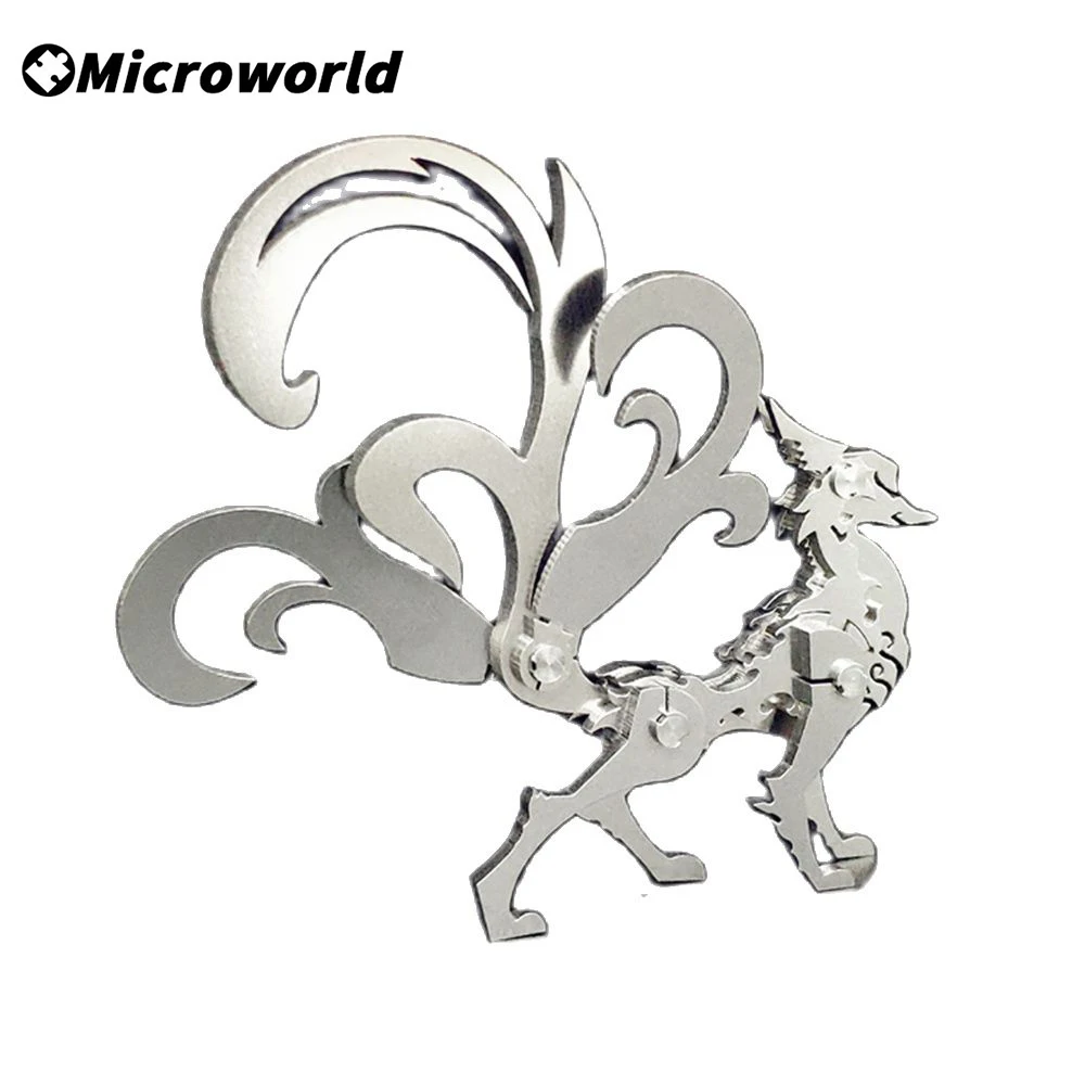 Microworld 3D Metal Puzzle Nine Tailed Fox Model Animal Styling DIY Assembled Jigsaw Detachable Decoration Toys For Teens Adults 3d metal animal styling puzzle siberian plain wolf model steel warcraft diy assembled jigsaw detachable toys gifts for children