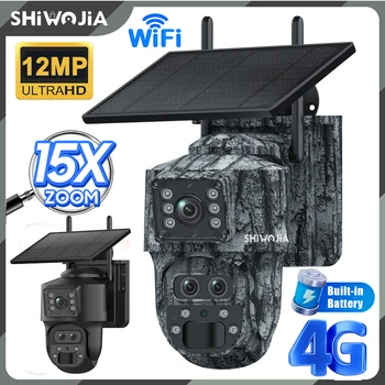 SHIWOJIA 12MP 15X Zoom 4G Sim Dual Screen Solar Camera WIFI Outdoor 4K Three Lens Auto Security Protection Auto Tracking Cameras 1